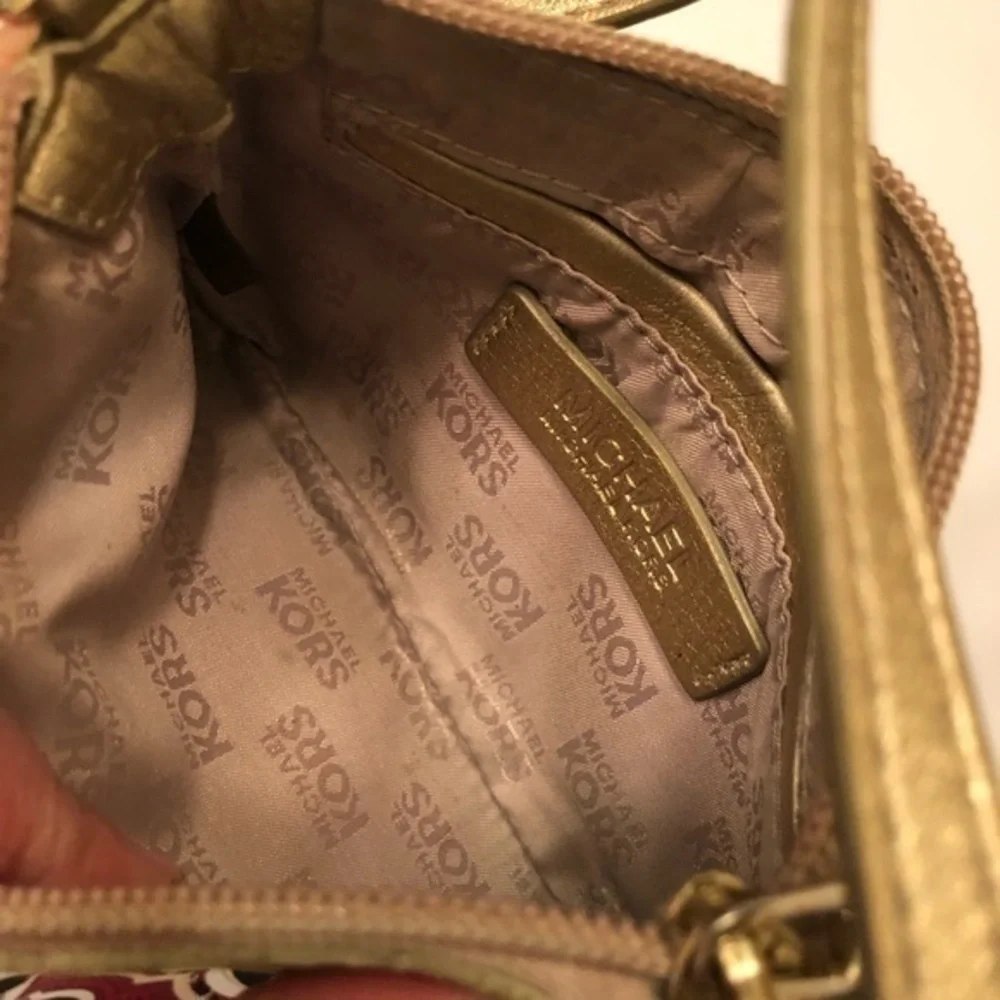 Michael kors gold khaki brown wristlet clutch bag